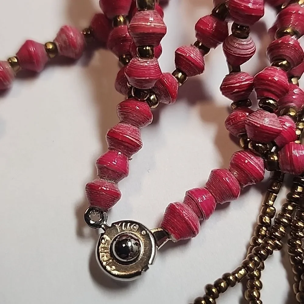 Teng Yue Elegant Pink Paper Bead And Seed Bead Necklace